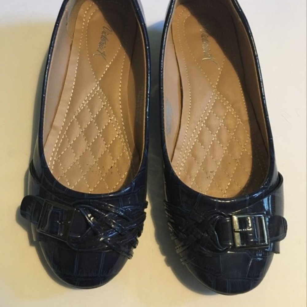 Victoria K, women's size 6, navy textured wedge shoes